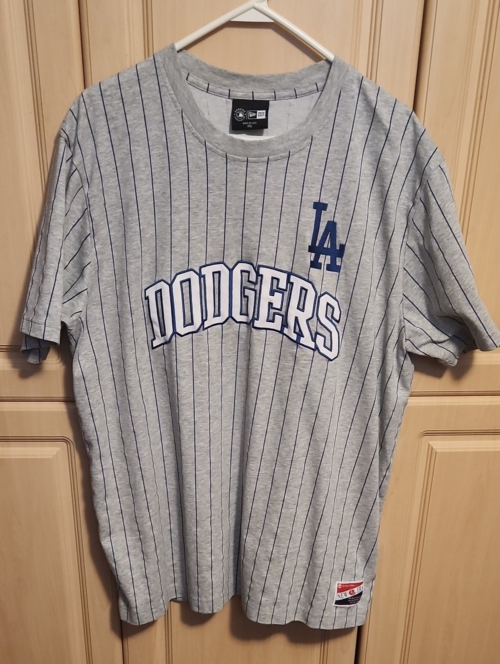 New Era Gray Los Angeles Dodgers Pinstripe Tee with Blue Logos